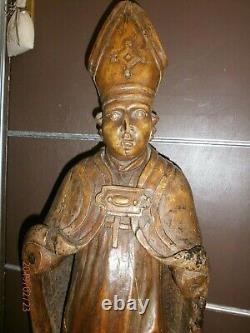 ANCIENNE STATUE RELIGIEUX EN BOIS /CIRE/XVIII-XIXème/SAINT EVEQUE/H. 90 cm/EGLISE