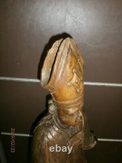 ANCIENNE STATUE RELIGIEUX EN BOIS /CIRE/XVIII-XIXème/SAINT EVEQUE/H. 90 cm/EGLISE