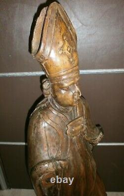 ANCIENNE STATUE RELIGIEUX EN BOIS /CIRE/XVIII-XIXème/SAINT EVEQUE/H. 90 cm/EGLISE