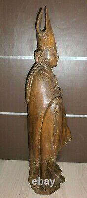 ANCIENNE STATUE RELIGIEUX EN BOIS /CIRE/XVIII-XIXème/SAINT EVEQUE/H. 90 cm/EGLISE