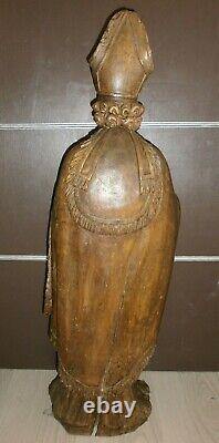 ANCIENNE STATUE RELIGIEUX EN BOIS /CIRE/XVIII-XIXème/SAINT EVEQUE/H. 90 cm/EGLISE