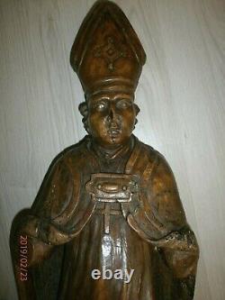 ANCIENNE STATUE RELIGIEUX EN BOIS /CIRE/XVIII-XIXème/SAINT EVEQUE/H. 90 cm/EGLISE