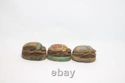 ANCIENNE STATUE SCARABÉE EGYPTIEN EN PIERRE 3 amulettes sculpture
