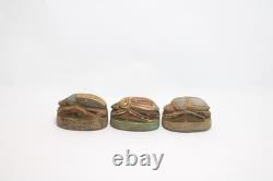 ANCIENNE STATUE SCARABÉE EGYPTIEN EN PIERRE 3 amulettes sculpture