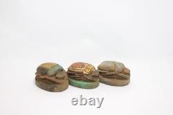 ANCIENNE STATUE SCARABÉE EGYPTIEN EN PIERRE 3 amulettes sculpture