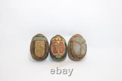ANCIENNE STATUE SCARABÉE EGYPTIEN EN PIERRE 3 amulettes sculpture