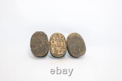 ANCIENNE STATUE SCARABÉE EGYPTIEN EN PIERRE 3 amulettes sculpture