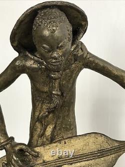 ANCIENNE STATUE SCULPTURE MUSICIEN BRONZE AFRIQUE Hauteur 37 Cm