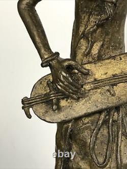 ANCIENNE STATUE SCULPTURE MUSICIEN BRONZE AFRIQUE Hauteur 37 Cm