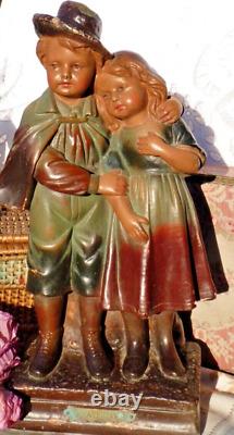 ANCIENNE STATUE en PLTRE La Fraternité figurant des enfants fin XIXe