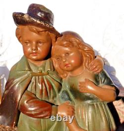 ANCIENNE STATUE en PLTRE La Fraternité figurant des enfants fin XIXe