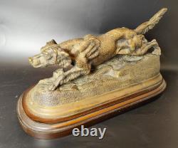 ANCIENNE Sculpture chien en bronze signée Farbel Setter Chasse 19ème 1900 Statue