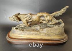 ANCIENNE Sculpture chien en bronze signée Farbel Setter Chasse 19ème 1900 Statue