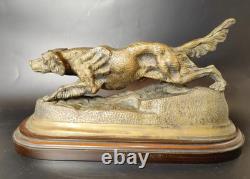 ANCIENNE Sculpture chien en bronze signée Farbel Setter Chasse 19ème 1900 Statue