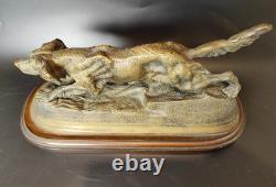 ANCIENNE Sculpture chien en bronze signée Farbel Setter Chasse 19ème 1900 Statue