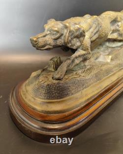 ANCIENNE Sculpture chien en bronze signée Farbel Setter Chasse 19ème 1900 Statue