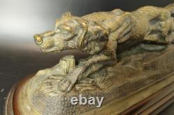 ANCIENNE Sculpture chien en bronze signée Farbel Setter Chasse 19ème 1900 Statue