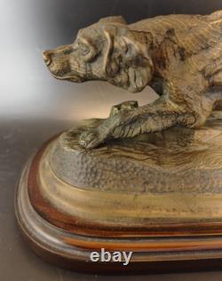ANCIENNE Sculpture chien en bronze signée Farbel Setter Chasse 19ème 1900 Statue