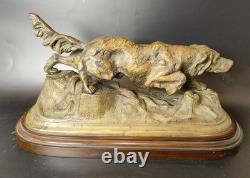 ANCIENNE Sculpture chien en bronze signée Farbel Setter Chasse 19ème 1900 Statue