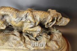 ANCIENNE Sculpture chien en bronze signée Farbel Setter Chasse 19ème 1900 Statue