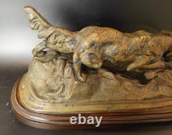 ANCIENNE Sculpture chien en bronze signée Farbel Setter Chasse 19ème 1900 Statue