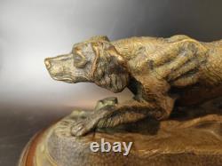 ANCIENNE Sculpture chien en bronze signée Farbel Setter Chasse 19ème 1900 Statue