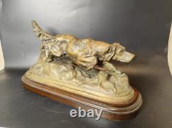 ANCIENNE Sculpture chien en bronze signée Farbel Setter Chasse 19ème 1900 Statue