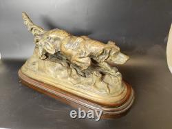 ANCIENNE Sculpture chien en bronze signée Farbel Setter Chasse 19ème 1900 Statue