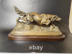 ANCIENNE Sculpture chien en bronze signée Farbel Setter Chasse 19ème 1900 Statue