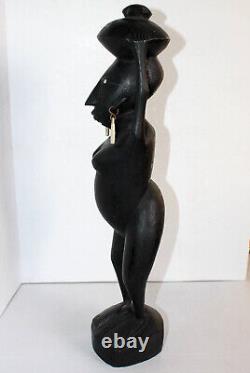 ANCIEN GRANDE STATUE SCULPTURE FEMME PORTEUSE DE LA VIE CONGO, ART AFRICAIN 53cm
