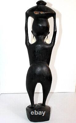 ANCIEN GRANDE STATUE SCULPTURE FEMME PORTEUSE DE LA VIE CONGO, ART AFRICAIN 53cm