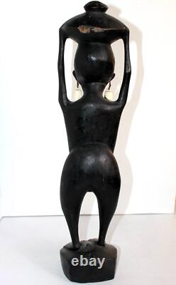 ANCIEN GRANDE STATUE SCULPTURE FEMME PORTEUSE DE LA VIE CONGO, ART AFRICAIN 53cm
