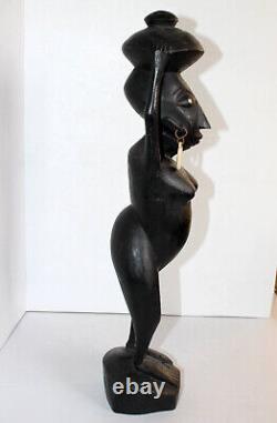 ANCIEN GRANDE STATUE SCULPTURE FEMME PORTEUSE DE LA VIE CONGO, ART AFRICAIN 53cm