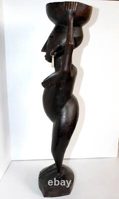 ANCIEN GRANDE STATUE SCULPTURE FEMME PORTEUSE DE LA VIE CONGO, ART AFRICAIN 60cm