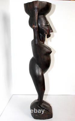 ANCIEN GRANDE STATUE SCULPTURE FEMME PORTEUSE DE LA VIE CONGO, ART AFRICAIN 60cm