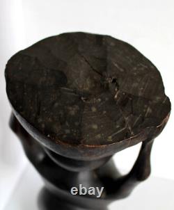 ANCIEN GRANDE STATUE SCULPTURE FEMME PORTEUSE DE LA VIE CONGO, ART AFRICAIN 60cm