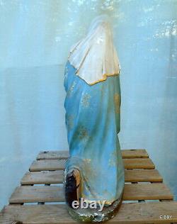 ANCIEN GRAND SANTON DÉGLISE en platre peint MARIE agenouillée HAUTEUR 46 cm