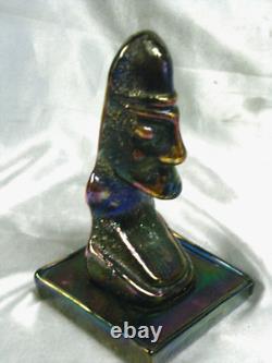 ANCIEN PRESSE PAPIER SCULPTURE PTE DE VERRE BLEU IRISE STATUE MOAÏ OUVRE signée