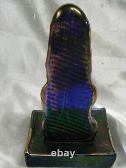 ANCIEN PRESSE PAPIER SCULPTURE PTE DE VERRE BLEU IRISE STATUE MOAÏ OUVRE signée