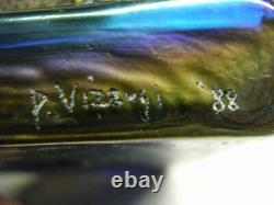 ANCIEN PRESSE PAPIER SCULPTURE PTE DE VERRE BLEU IRISE STATUE MOAÏ OUVRE signée