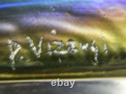 ANCIEN PRESSE PAPIER SCULPTURE PTE DE VERRE BLEU IRISE STATUE MOAÏ OUVRE signée