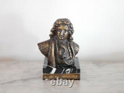 ANCIEN Petit BUSTE Sculpture en BRONZE Jean de la Fontaine Sur Socle en MARBRE