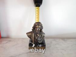 ANCIEN Petit BUSTE Sculpture en BRONZE Jean de la Fontaine Sur Socle en MARBRE