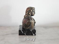 ANCIEN Petit BUSTE Sculpture en BRONZE Jean de la Fontaine Sur Socle en MARBRE