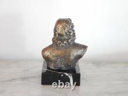 ANCIEN Petit BUSTE Sculpture en BRONZE Jean de la Fontaine Sur Socle en MARBRE