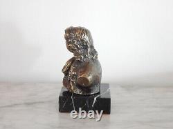 ANCIEN Petit BUSTE Sculpture en BRONZE Jean de la Fontaine Sur Socle en MARBRE