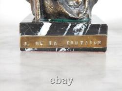 ANCIEN Petit BUSTE Sculpture en BRONZE Jean de la Fontaine Sur Socle en MARBRE