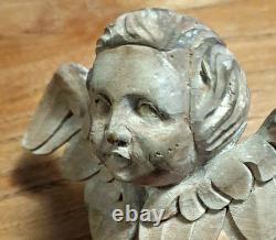 ART RELIGIEUX ancien SCULPTURE bois Tête d' ANGELOT XVIII siècle