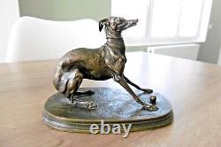 AUTHENTIQUE ancien bronze animalier chien lévrier signé Pierre Jules Mêne