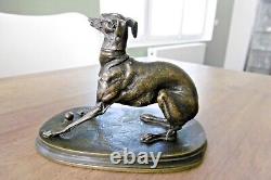 AUTHENTIQUE ancien bronze animalier chien lévrier signé Pierre Jules Mêne